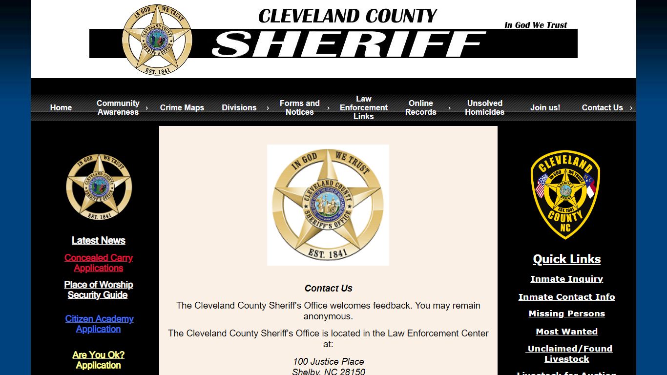 Cleveland County Sheriff - Contact Us